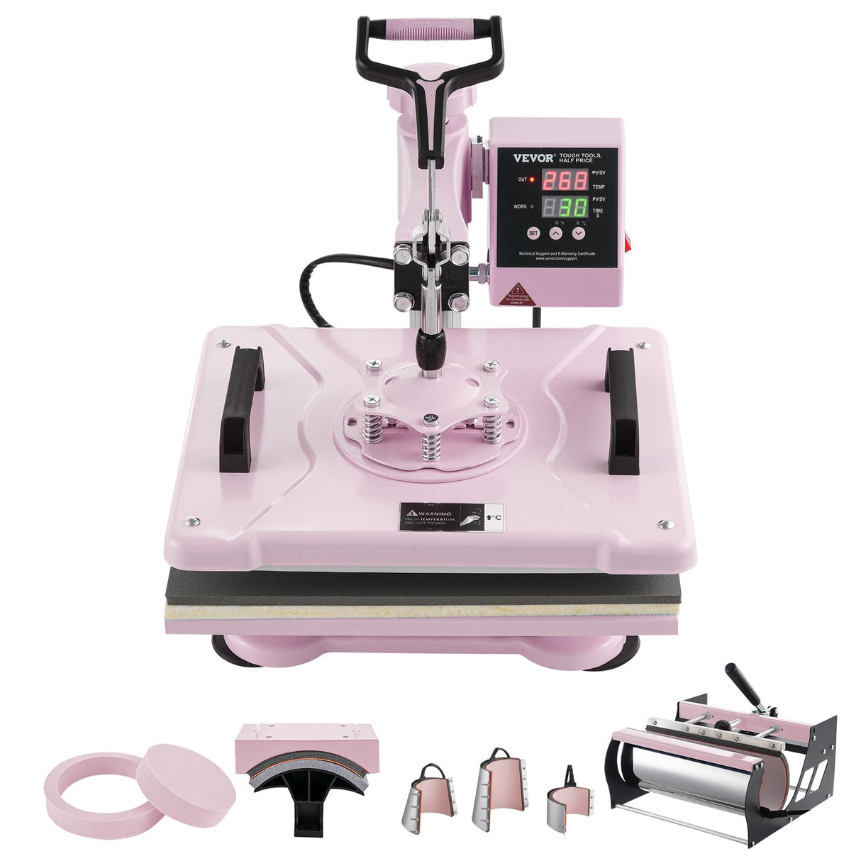 VEVOR 8 en 1 Máquina de Prensado por Calor con Prensa de Vaso de 325-887ml, 300 x 380 mm, Prensa Térmico con Giro de 360° con Control Digital Preciso para Camiseta, Taza, Sombrero y Plato, Rosa