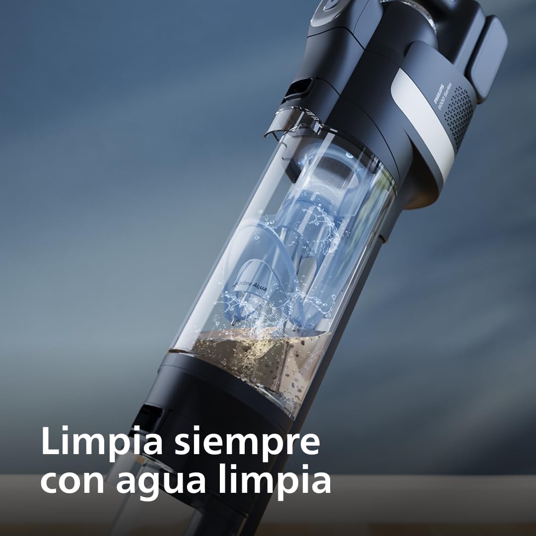 Philips AquaTrio 9000 Aspiradora & Limpiador Sin Cable – Todo-en-Uno para Polvo, Manchas, Líquidos y Dueños de Mascotas, Cepillos AquaSpin de Alta Velocidad, Sistema de Auto-Limpieza (XW9463/11)