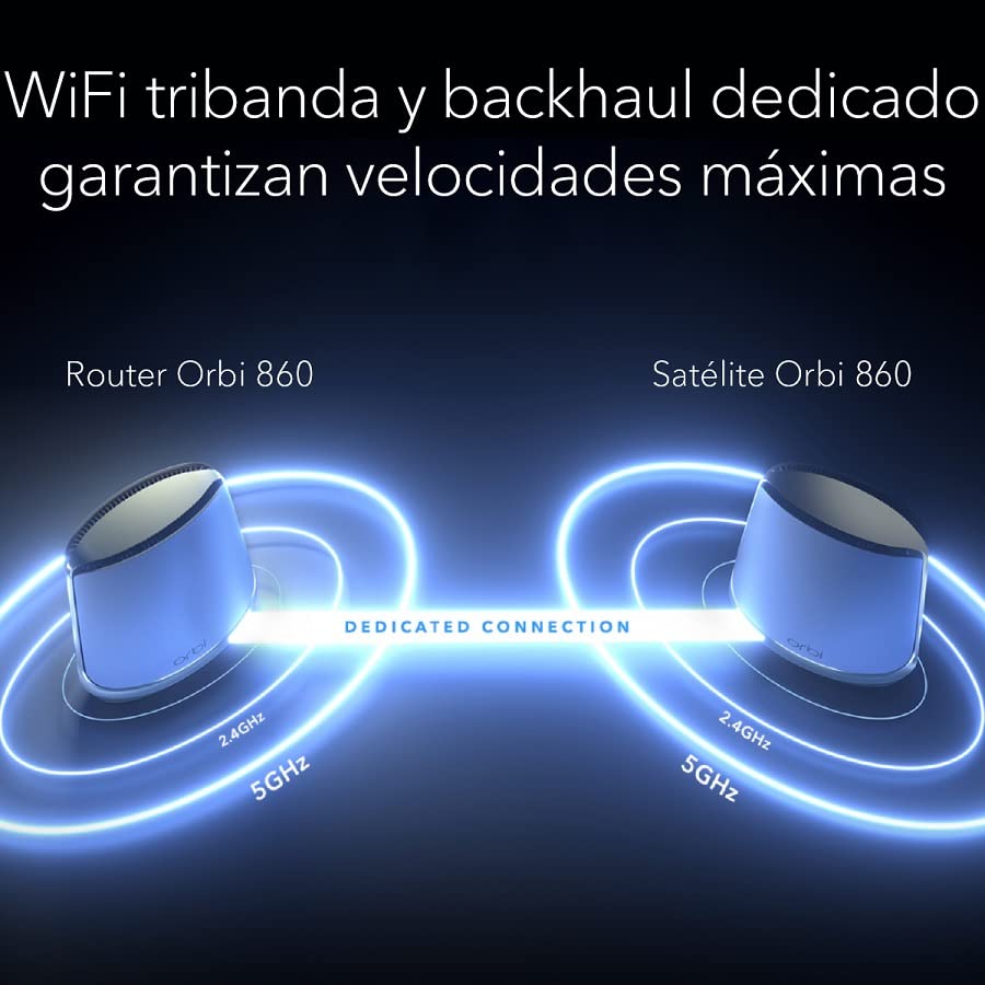 NETGEAR Orbi Sistema Mesh WiFi 6 RBK863S |AX6000 Tribanda Router y 2 Satélites Extensores |Cobertura de hasta 750 m2 y 100 dispositivos |Puerto Internet 10 Gig