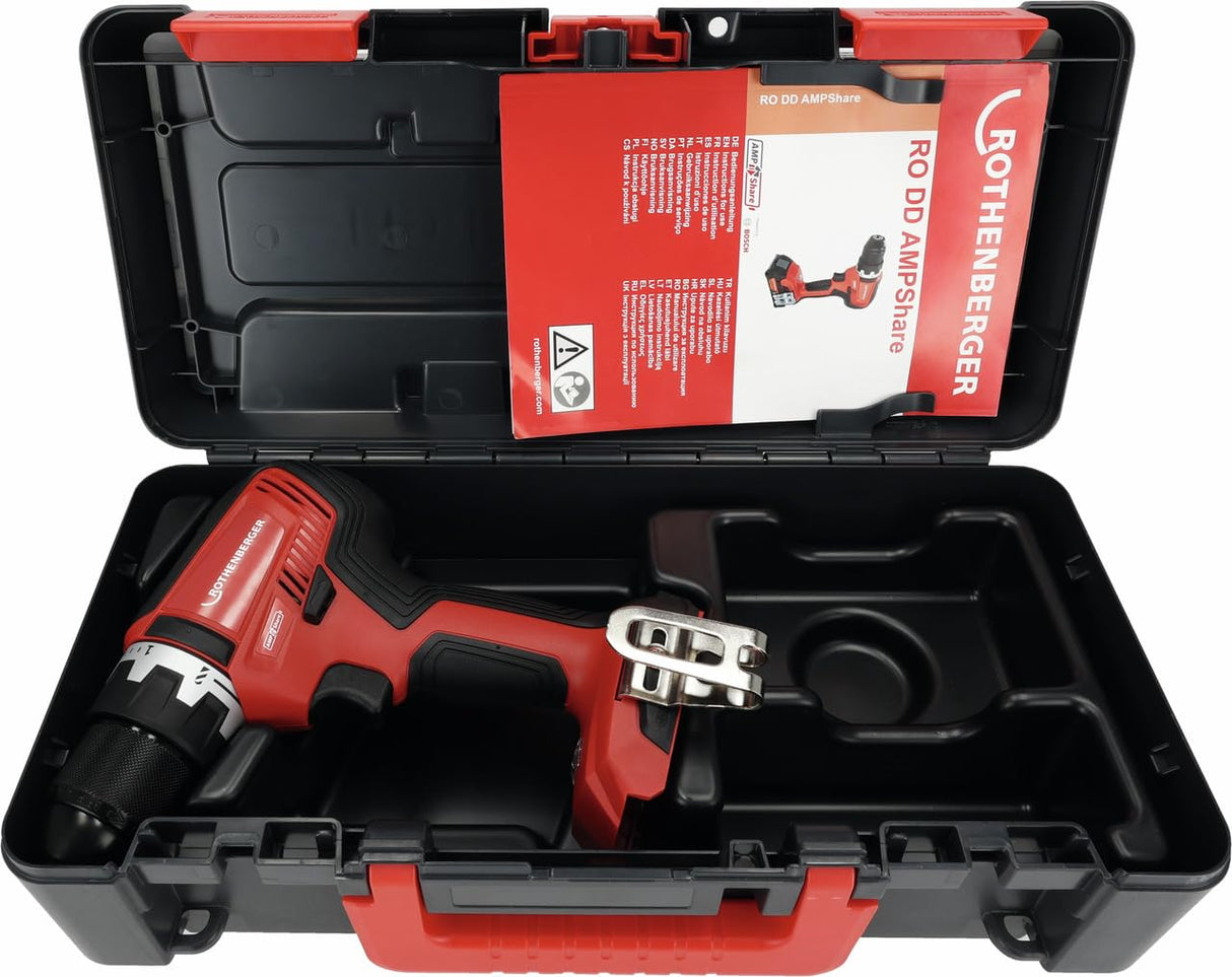 ROTHENBERGER RO DD55 AMPShare 1000004711 - Taladro atornillador inalámbrico, RO DD55, AMPShare, motor sin escobillas, par de giro de 55 Nm, herramienta de instalación, luz de trabajo