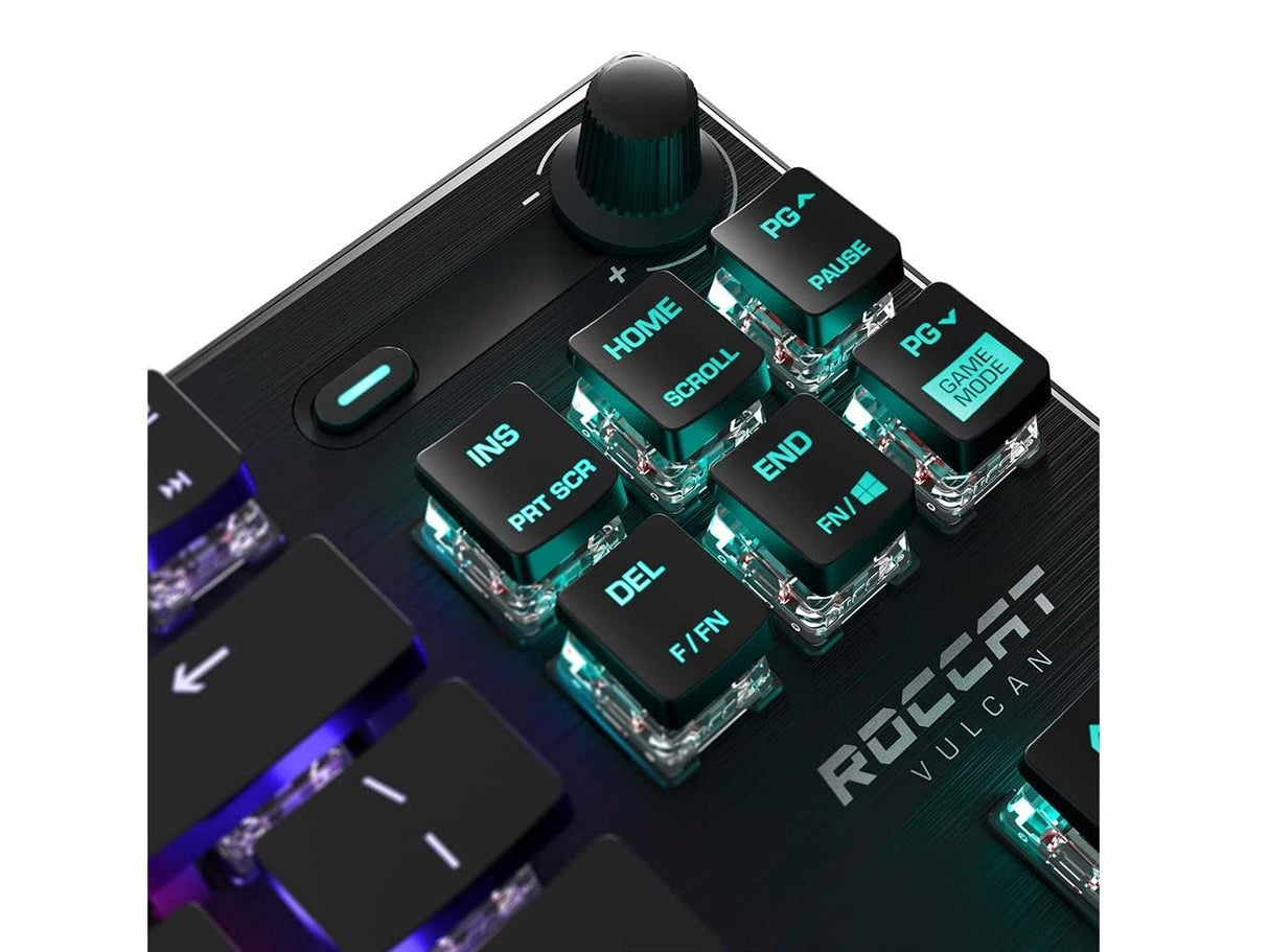 Roccat Vulcan TKL,Teclado lineal para juegos de PC, interruptor mecánico Titan con iluminación AIMO RGB por tecla, sin tenkeyless, diseño compacto, cable USB-C desmontable, color negro