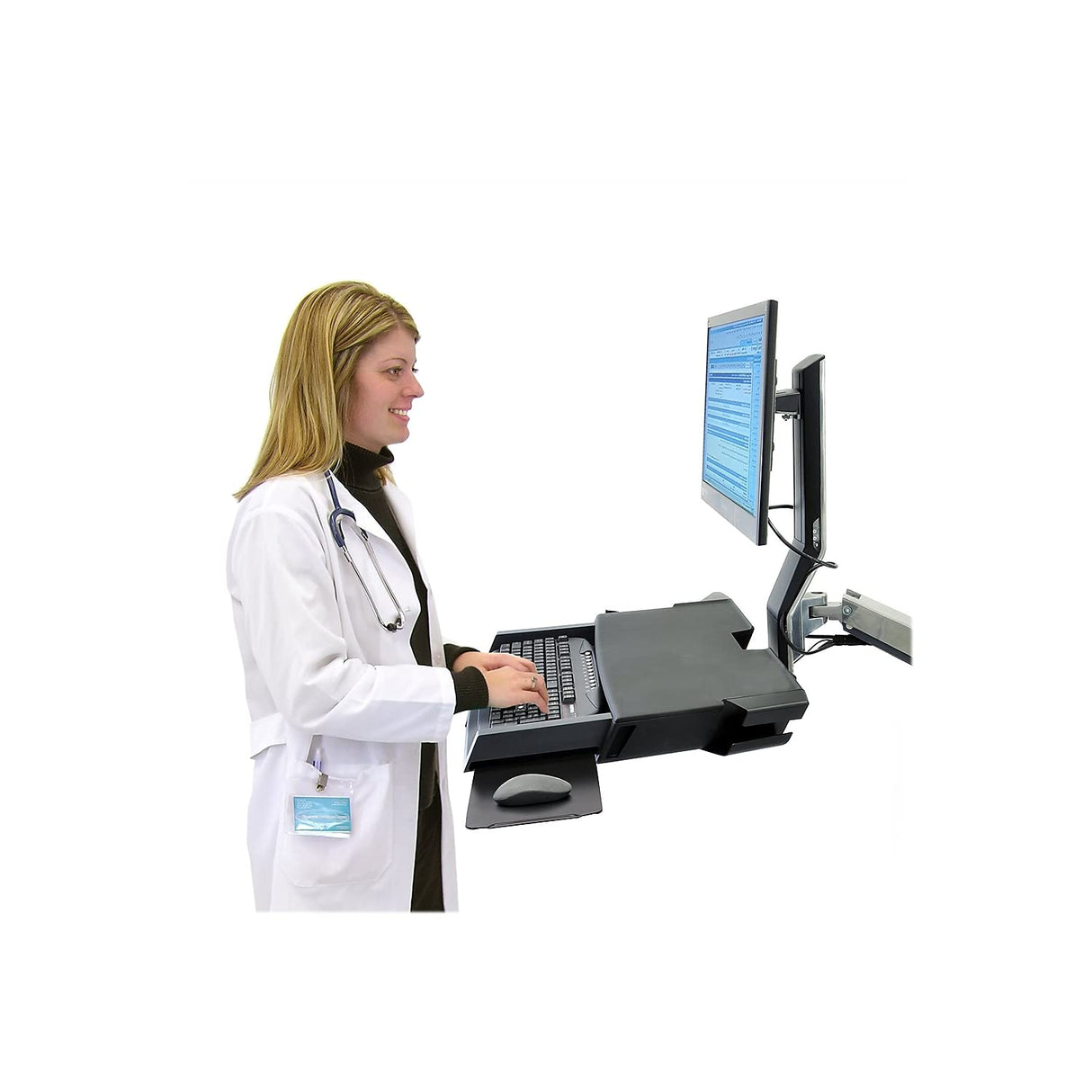 Ergotron StyleView Sit-Stand Combo Arm with Worksurface - Soporte de pared para pantalla plana (14.5 kg, 609.6 mm (24"), 75 x 75.100 x 100 mm (2.95 x 2.96 x 3.94"), 0-640 mm, -30-30 °, 0-360 °)