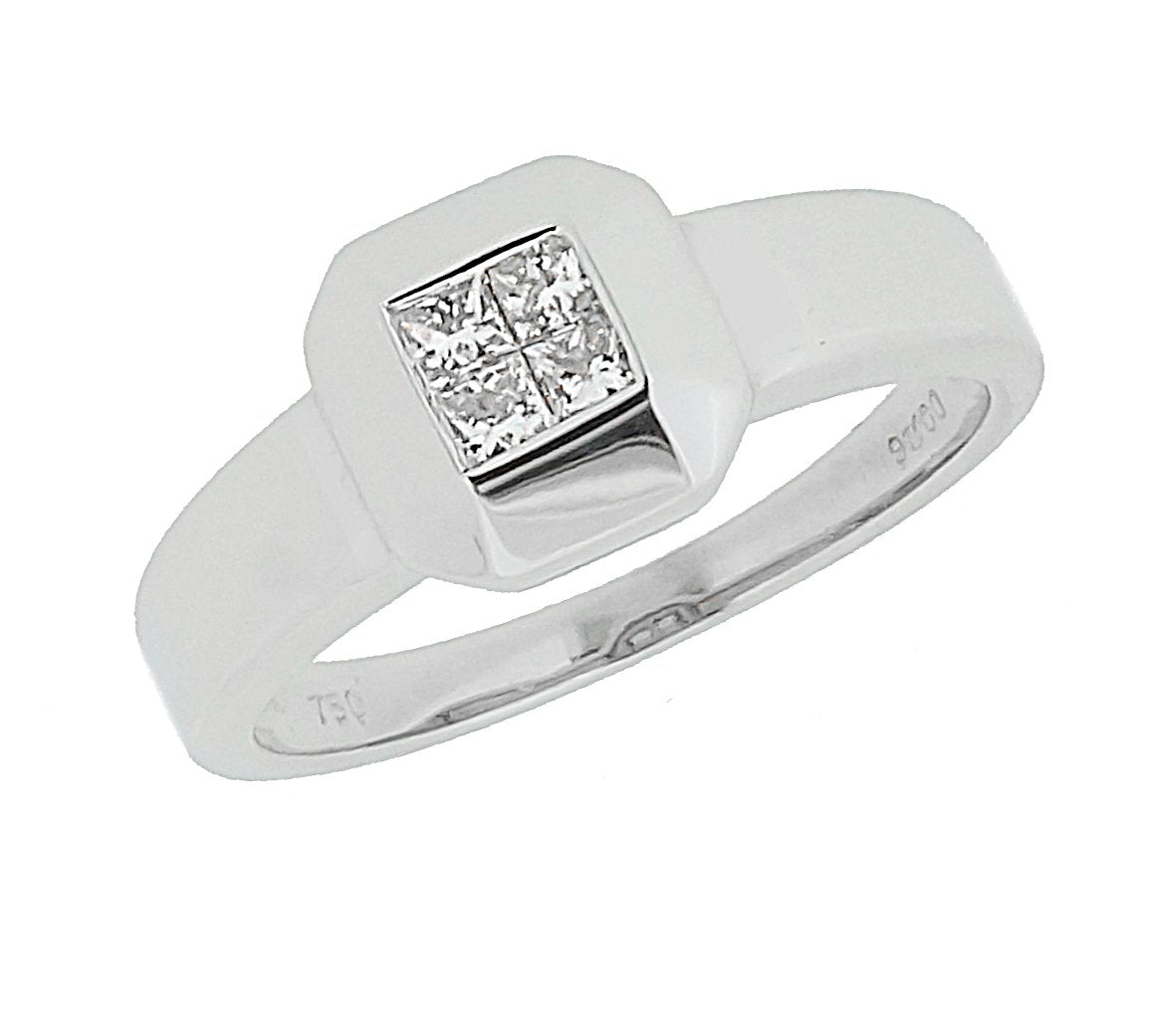 Orphelia Jewelry - Anillo de oro blanco de 18 quilates con diamante (.26), talla 16 (17,84 mm)