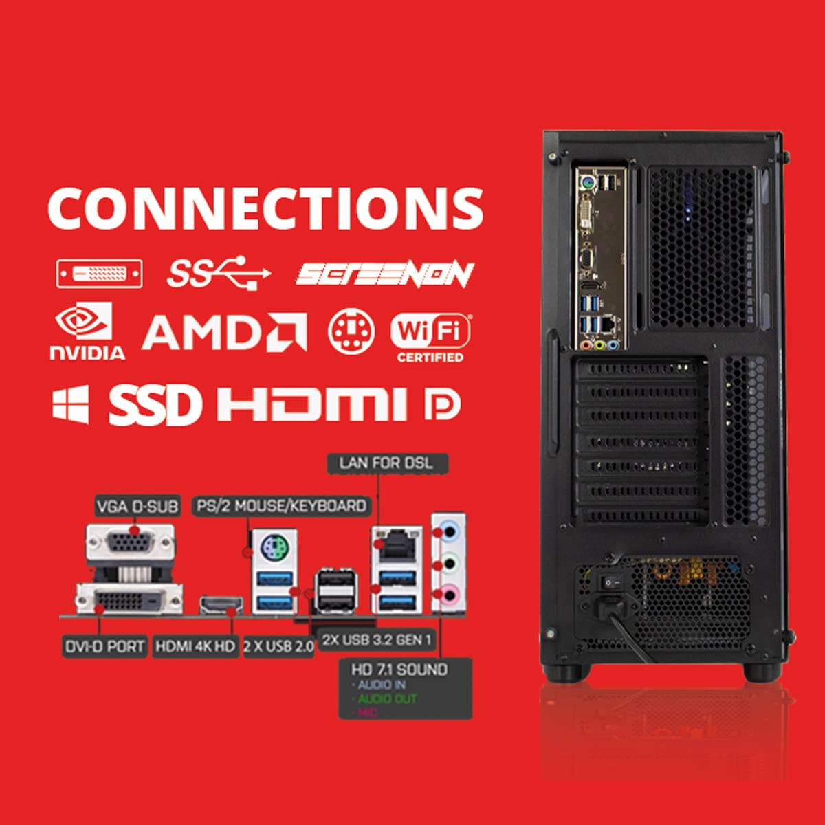 ScreenOn - PC Gaming Ryzen 7 5700G • Radeon Vega 8 2Gb grafische kaart • 16Gb RAM DDR4 3200mhz • 512GB m.2 • Windows 11 Pro • WiFi 300mbps • Gamer-pc