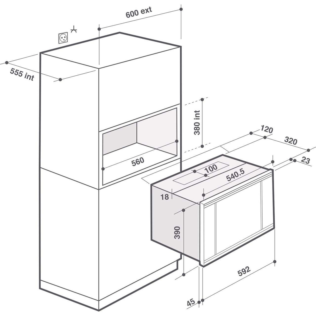 De Dietrich DME7121W - Microondas (Integrado, Solo microondas, 26 L, Botones, Giratorio, Blanco, Botón)