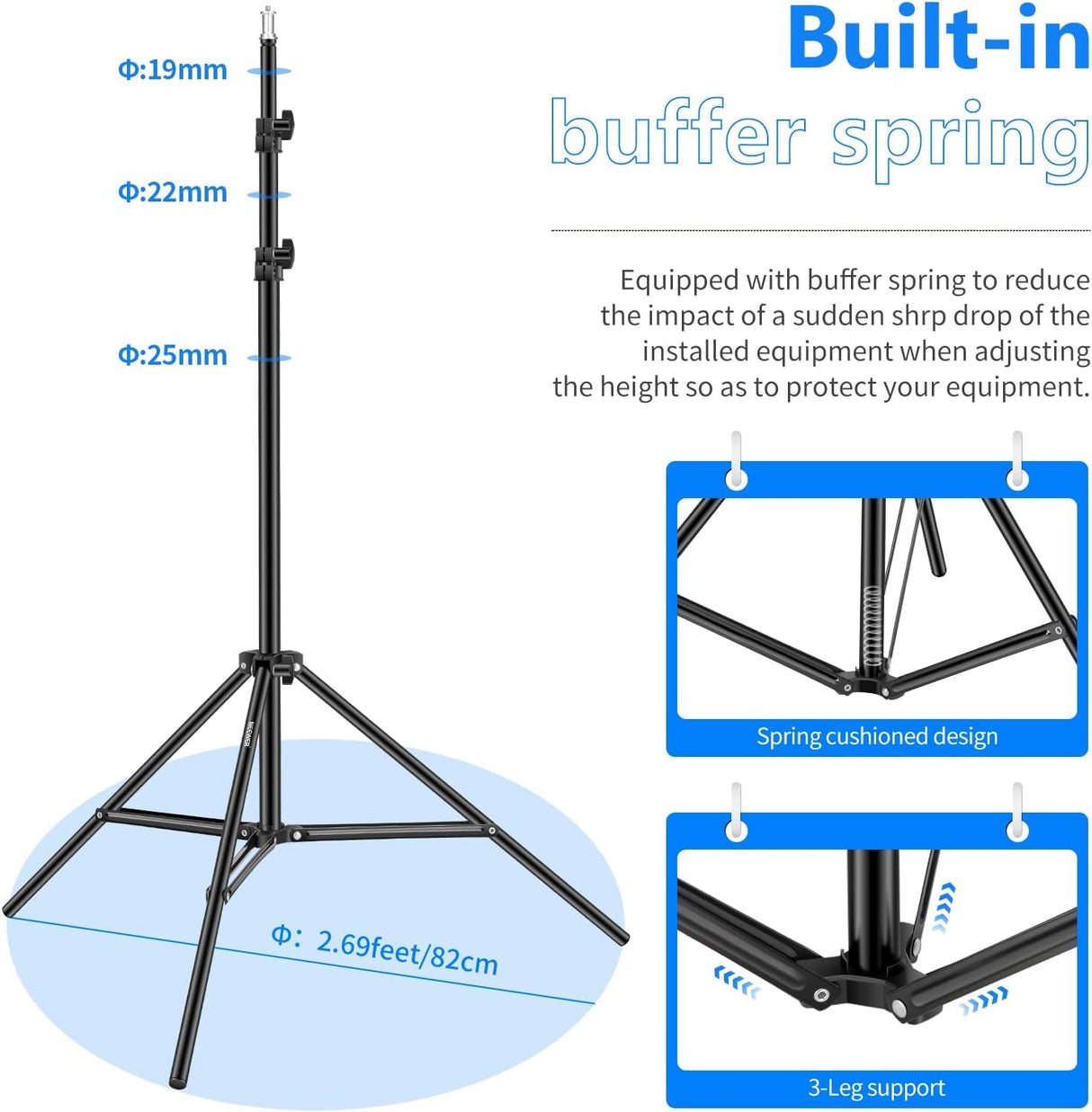 NEEWER Fotografía Soporte de Luz 92-200cm RegulableTrípode Robusto para los Reflectores Softboxes Luces Paraguas Capacidad de Carga:8kg