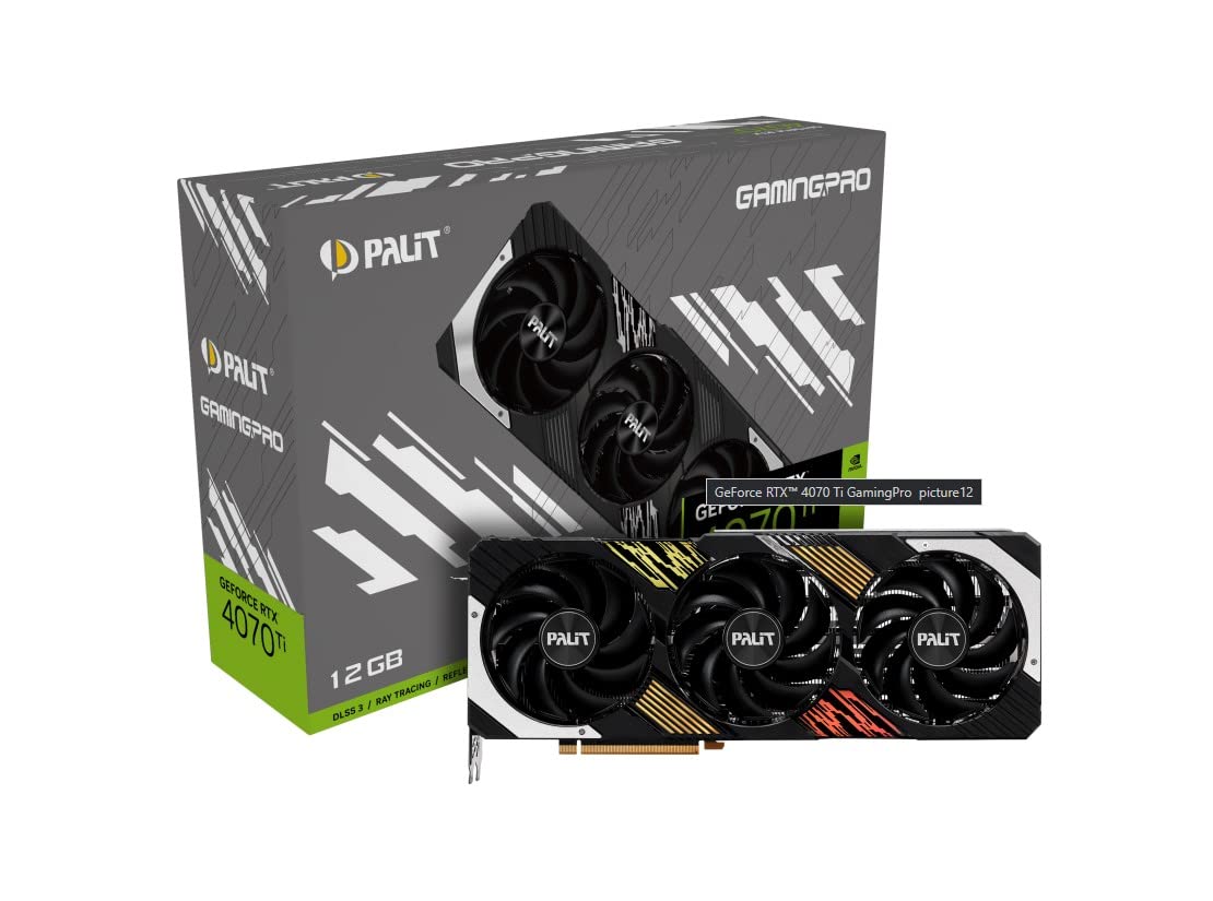 Palit GeForce RTX 4070 Ti Gaming Pro - Tarjeta gráfica de 12 GB GDDR6X, Reloj gráfico de 2310 MHz, PCIe 4.0, 1 HDMI, 3 Puertos de visualización