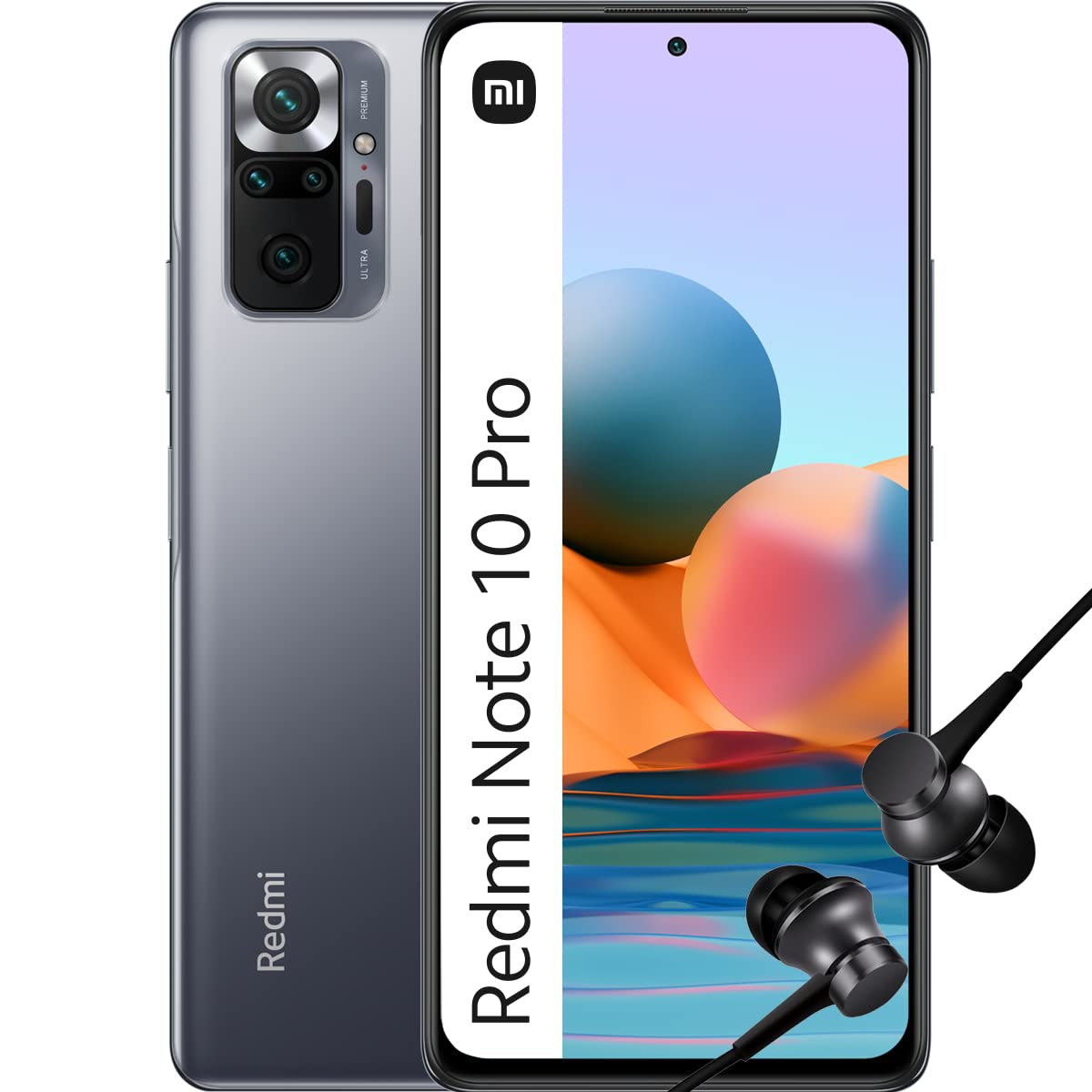 Xiaomi Redmi Note 10 Pro Smartphone Pantalla de 6.67” 120Hz AMOLED, Snapdragon 732G, Cuádruple Cámara de 108MP, 5020mAh + Mi In Ear Black, Color Onyx Gray, 8 + 128 GB