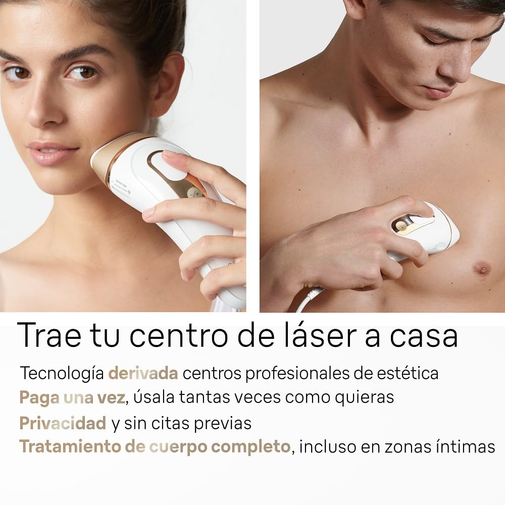 Braun Luz Pulsada Silk-expert Pro 5 PL5140 IPL, Eliminación Del Vello En Casa, Alternativa Para Depilación Láser, Con Funda, 2 Cabezales, Regalo Para Mujer, Blanca/Dorada