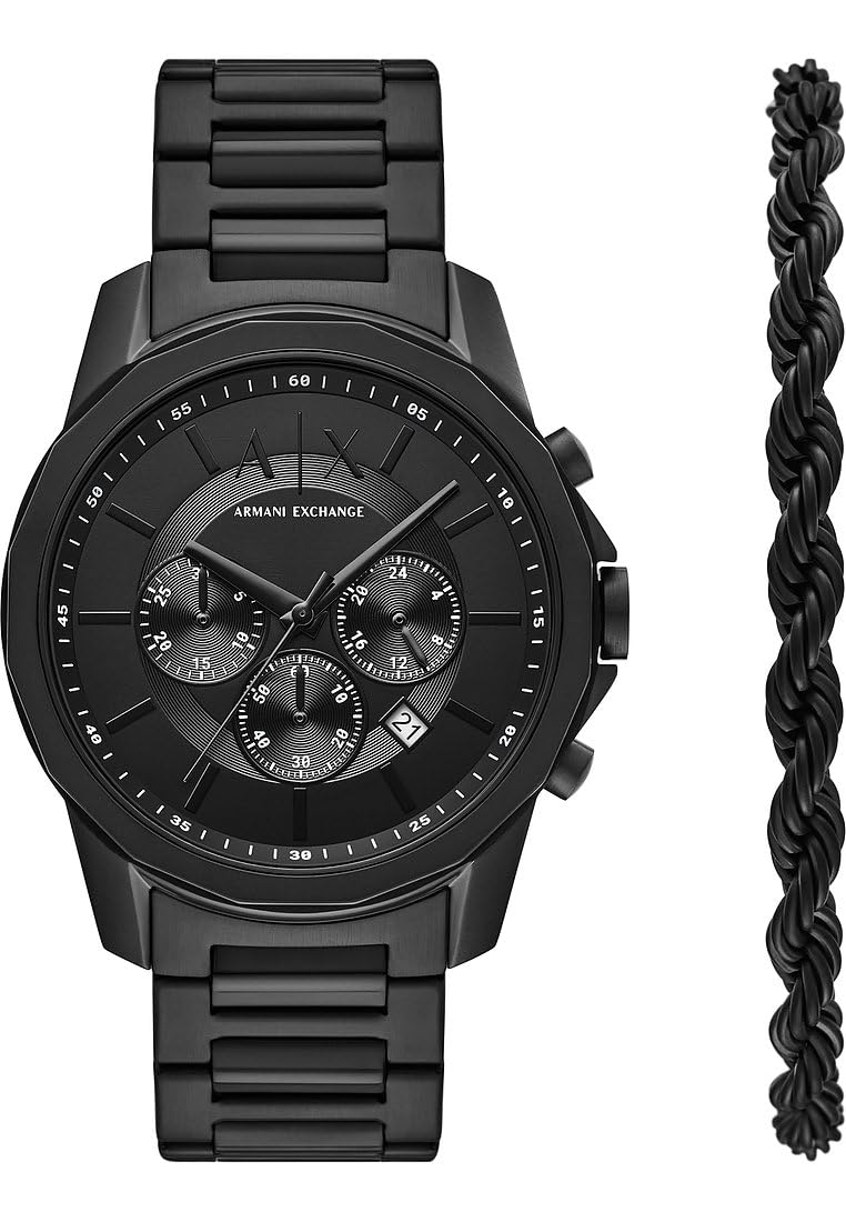 Armani Exchange Reloj Negro para Hombre, Movimiento cronógrafo Cuarzo y Caja 44mm con Correa Acero Inoxidable, Grafito y Negro Azabache
