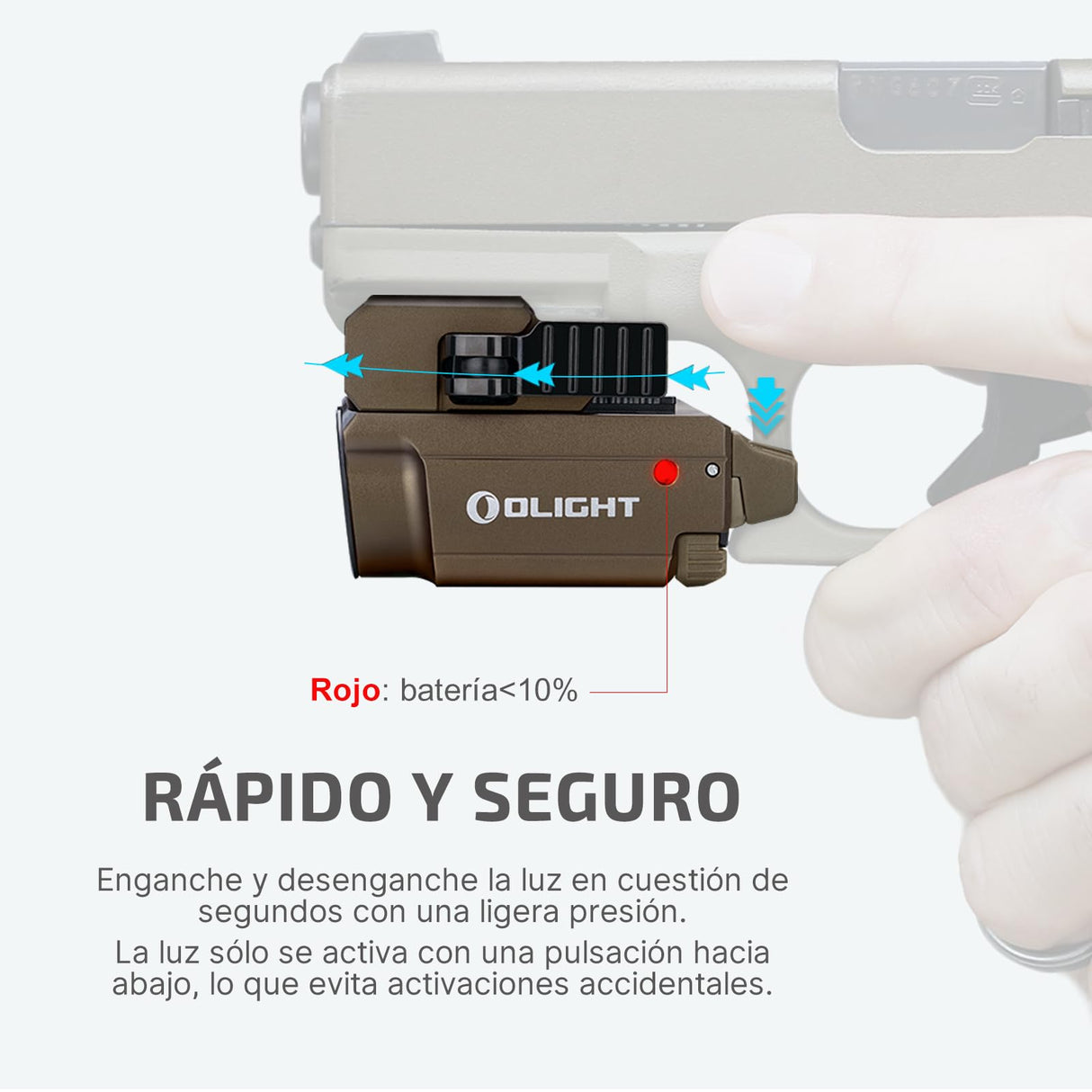 OLIGHT Baldr Mini Linterna Potente con Puntero de Haz Verde Ajustable 600 LΓΊmenes 130M 3 Modos con Riel Ajustable para Caza Compatible con Picatinny Rail y GL (Desert Tan)