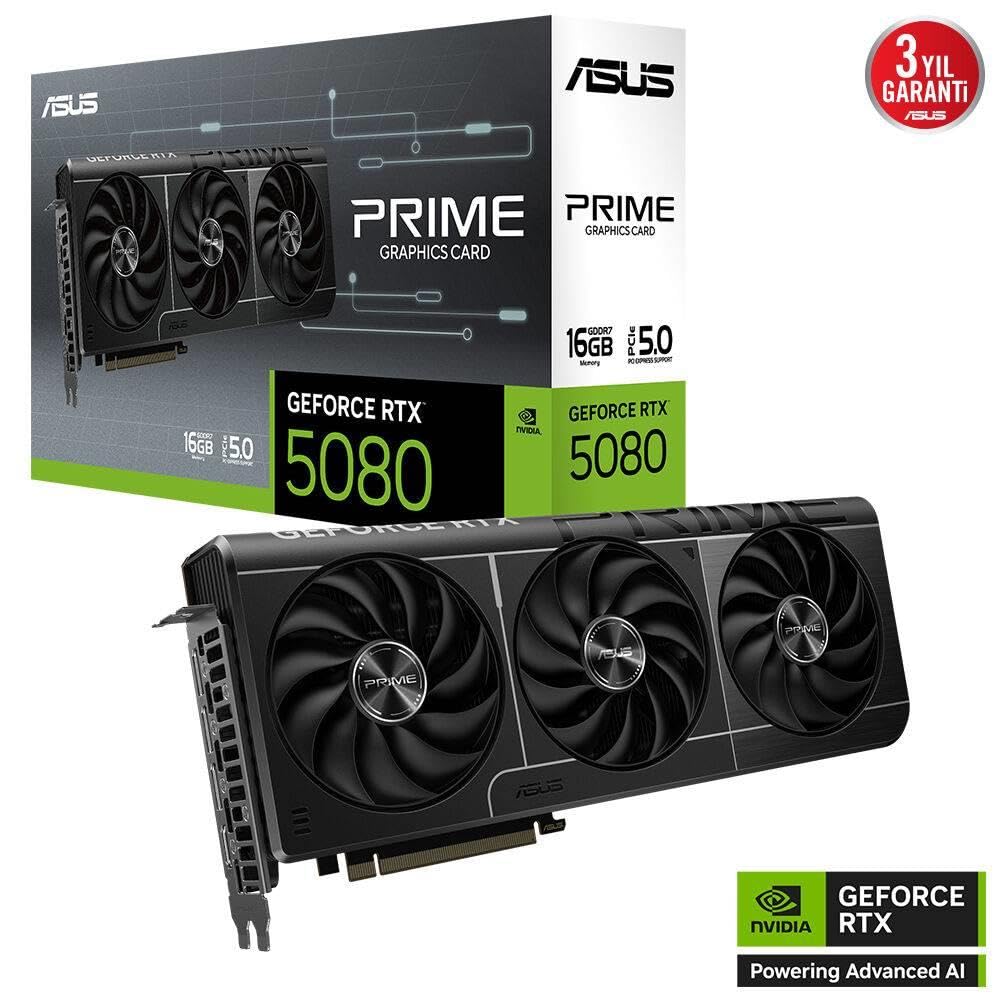 ASUS Prime GeForce RTX 5080 16GB GDDR7 Tarjeta gráfica Compatible con SFF (PCIe 5.0, 16 GB GDDR7, HDMI/DP 2.1, 2.5 Ranuras, Ventiladores Axial-Tech, cámara de Vapor, BIOS Dual)