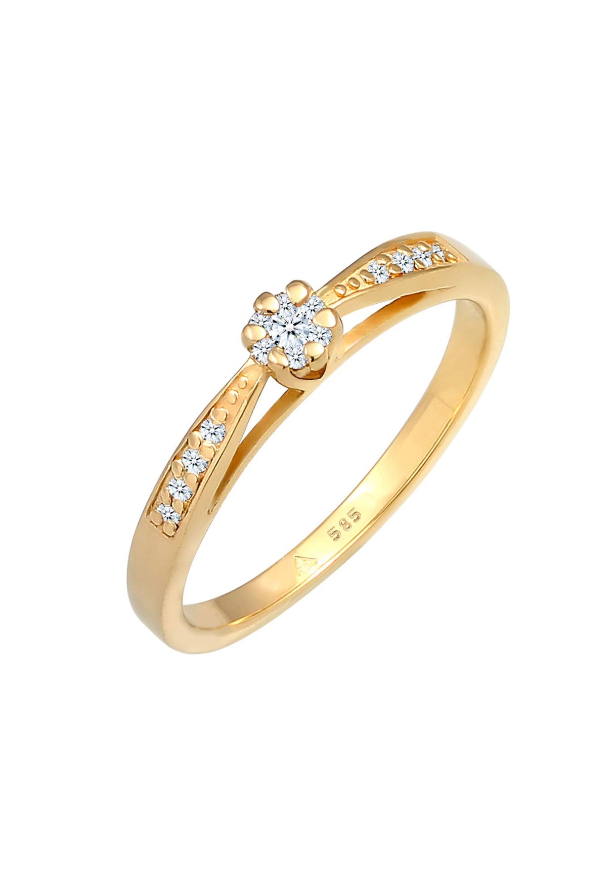 Elli DIAMONDS Anillo Mujeres con Motivo Floral Precioso con Flor de Diamante (0,16 ct.) en Oro Amarillo 585