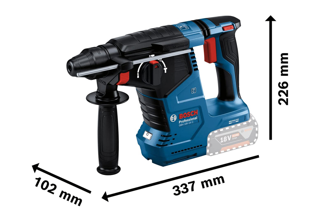 Bosch Professional 18V System GBH 18V-24 C - Martillo perforador a batería (Brushless, 2,4 J, Ø máx. hormigón 24 mm, SDS plus, Connectivity, 2 baterías x 5.0 Ah, en L-BOXX)