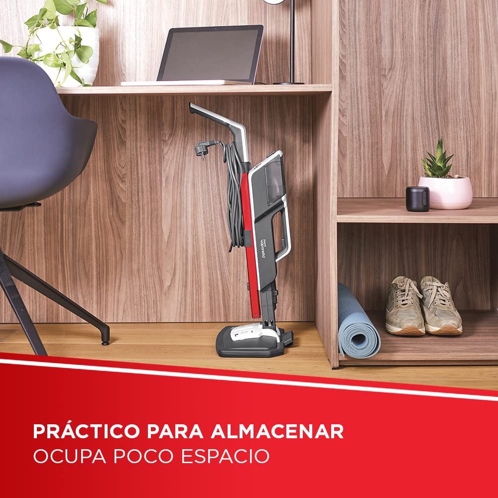 Polti Vaporetto SV650 Style, Escoba a Vapor con Limpiador Portátil Integrado, Potencia Máxima 1500 W, 19 Accesorios, Filtro Antical, Autonomía Ilimitada, Parking Vertical, Rojo y Blanco