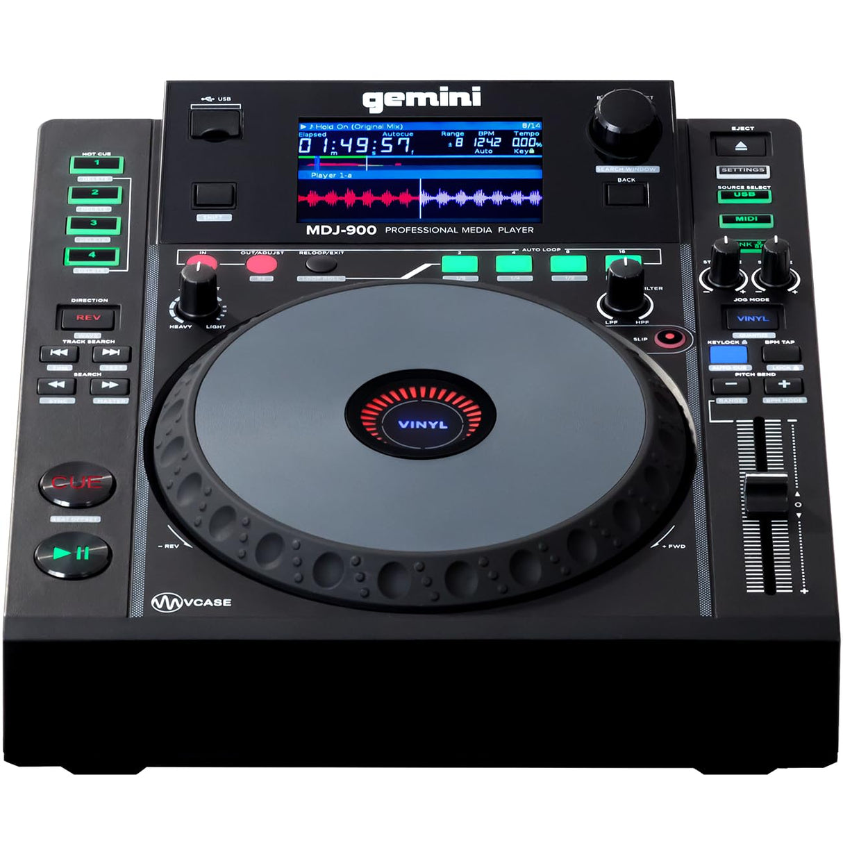 Gemini Sound MDJ-900 Reproductor de medios USB profesional con pantalla grande de 8 pulgadas y rueda de jog sensible al tacto