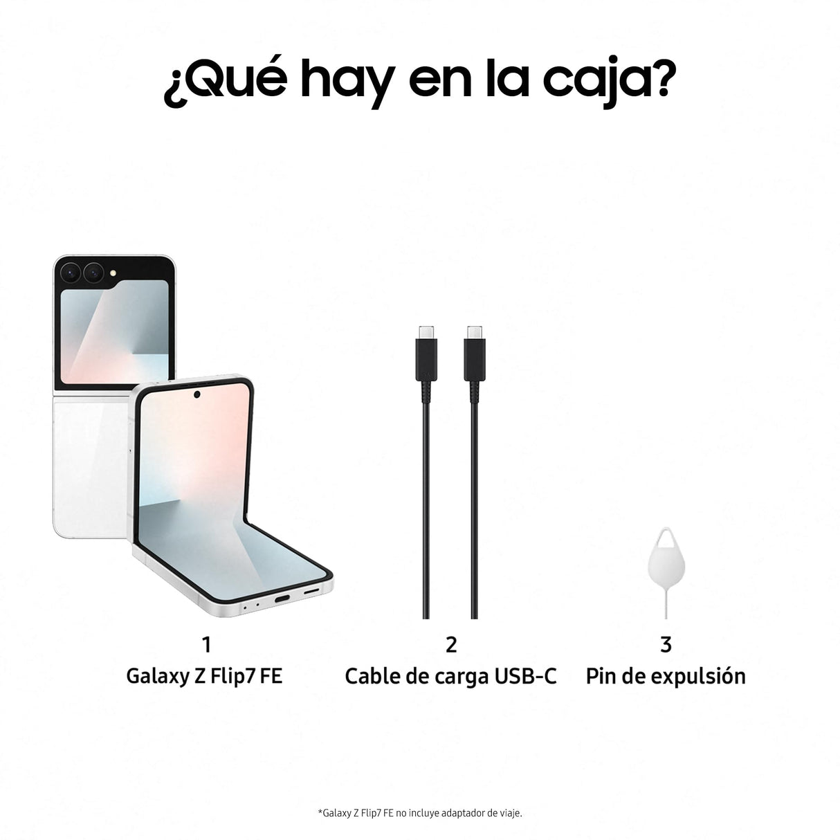 Samsung Galaxy Z Flip7 FE 128GB - Teléfono con IA, Diseño Plegable, Pantalla Frontal Amplia, Cámara 50MP, Memoria 8GB, Batería 4000 mAh, Garantía 3 Años + 1 año Extra, Blanco (Versión Española)