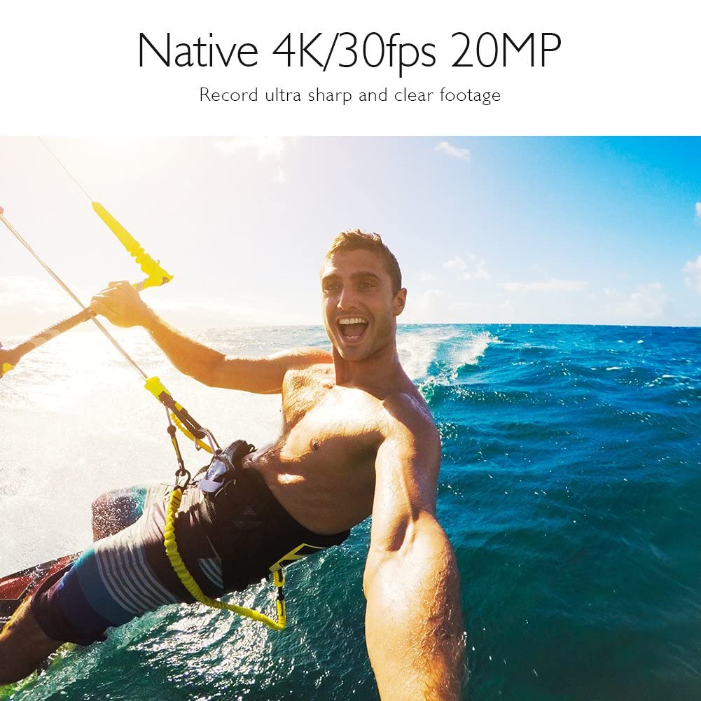 AKASO Cámara Deportiva Nativo 4K/30fps 20MP WiFi Cámara de Acción con Pantalla táctil Cámara Sumergible Acuática 30M 170° Gran Angular Control Remoto EIS 2 Baterías Multi Accesorios (V50 Pro)