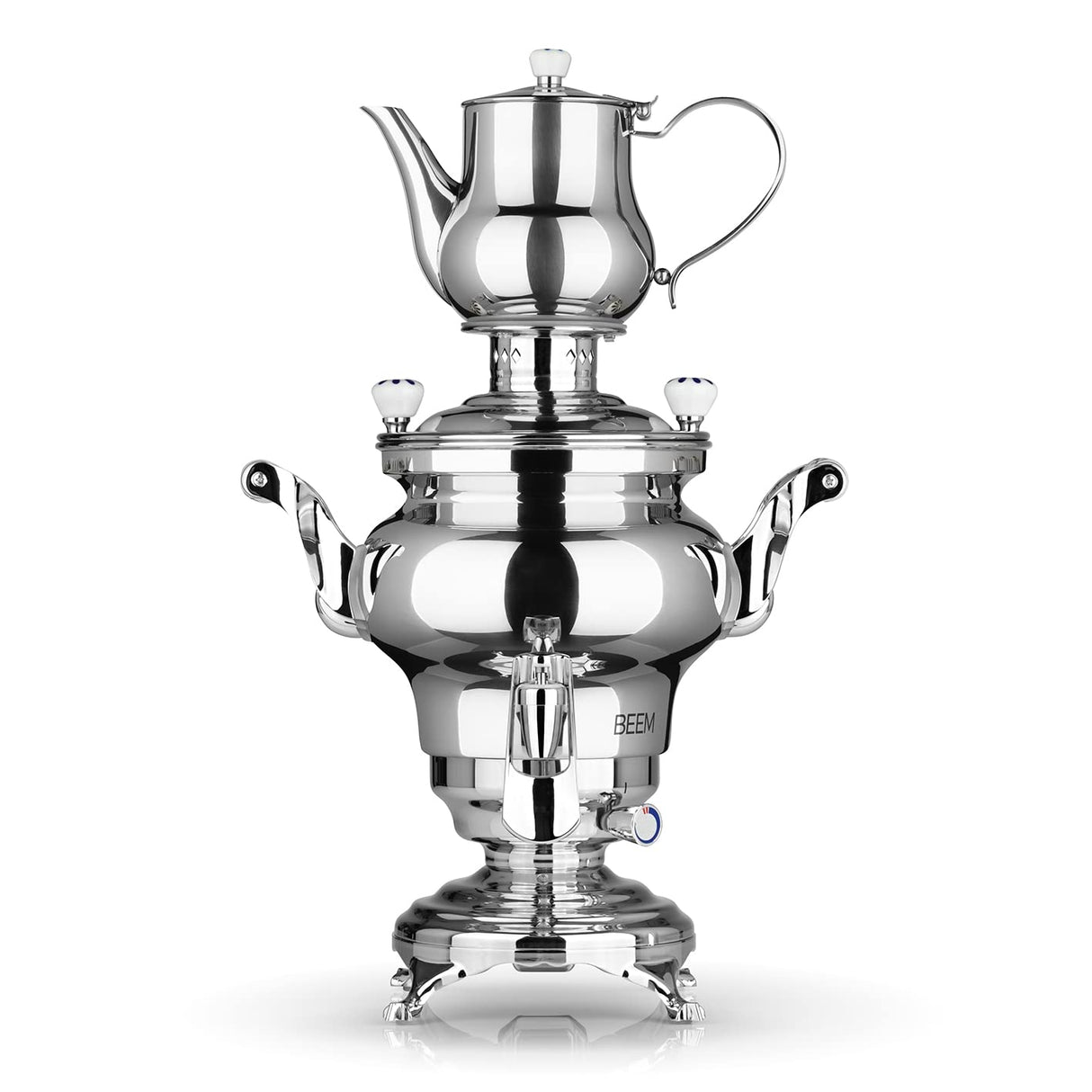 BEEM Odessa + samovar – 3 l | acero inoxidable | tetera turca eléctrica | 1800 W | 1 l tetera de acero inoxidable con colador | hervidor de agua de 3 l | dispensador con una sola mano