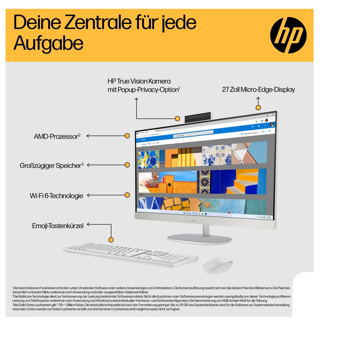 HP Ordenador de sobremesa Todo en uno | Pantalla FHD de 27" | AMD Ryzen™ 7 7730U | 16 GB DDR4 RAM | 1 TB SSD | Unidad gráfica AMD Radeon™ | Windows 11 Home | Blanco