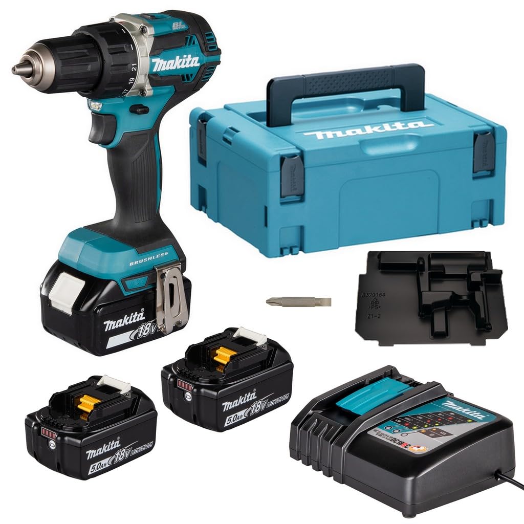 Makita DDF484RT3J drill Negro, Azul, Plata 2000 RPM 1,8 kg - Taladro eléctrico (2000 RPM, 1,3 cm, 3,8 cm, 54 Nm, 30 Nm, 2,5 m/s²)
