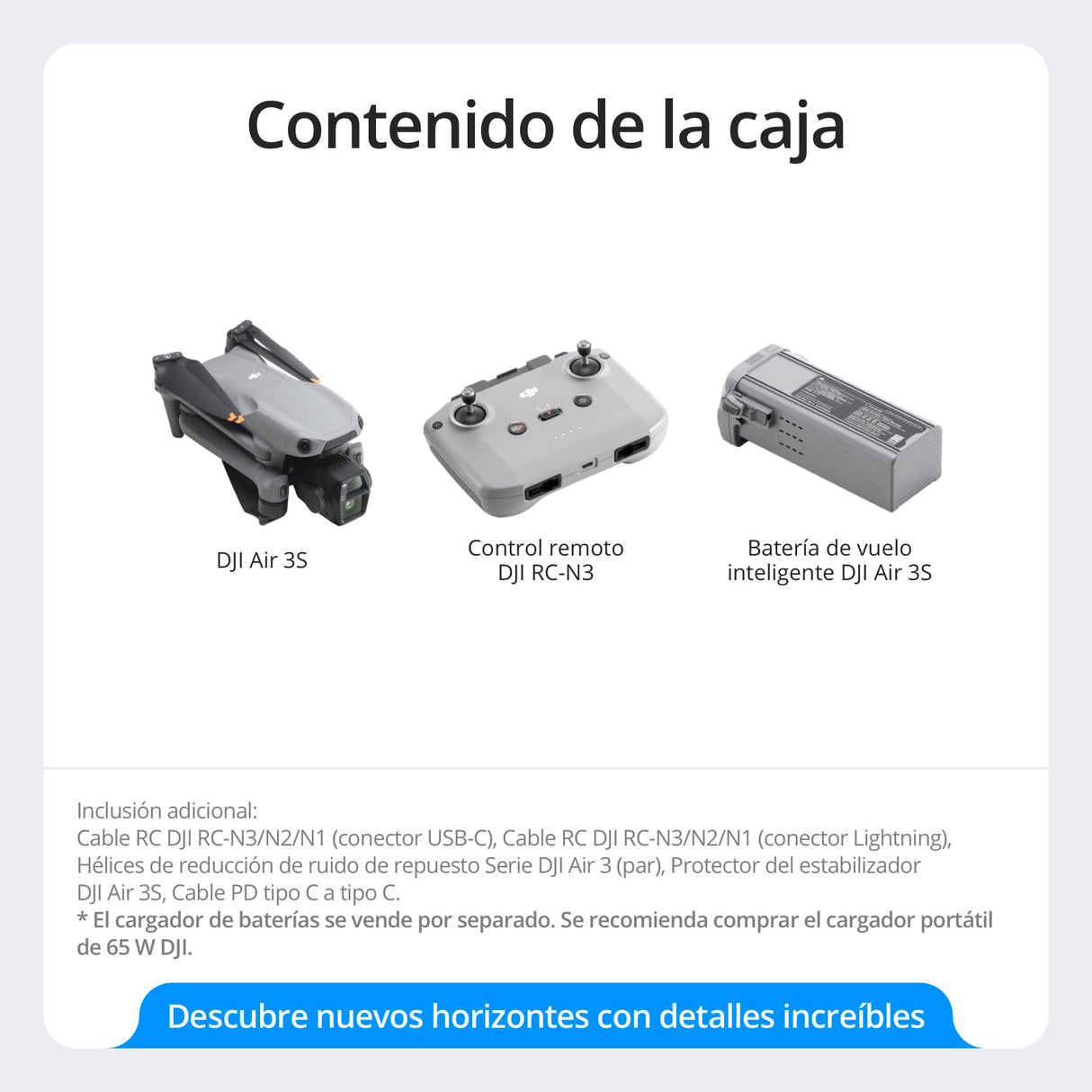DJI Air 3S (RC-N3), dron con cámara 4K, dron con doble cámara con cámara gran angular con CMOS 1", vídeo en 4K/60 fps HDR y 14 pasos de rango dinámico, 45 min de tiempo máximo de vuelo