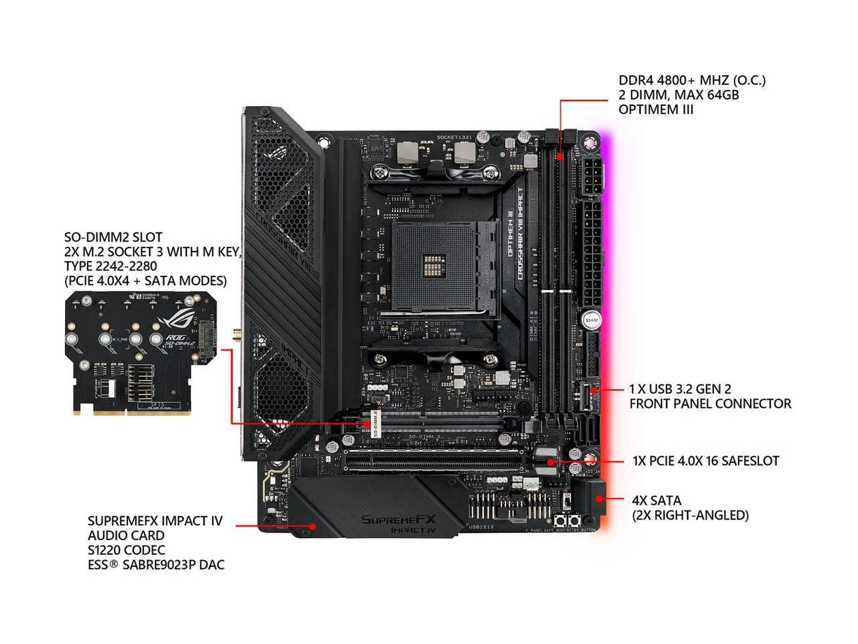 ASUS Placa Base AM4 ROG Crosshair VIII Impact M-DTX/2XDDR4/4XSATA6/1XUSB-C/1XUSB2.0/1XUSB 3.2 90MB11Q0-M0EAY0, Aluminium