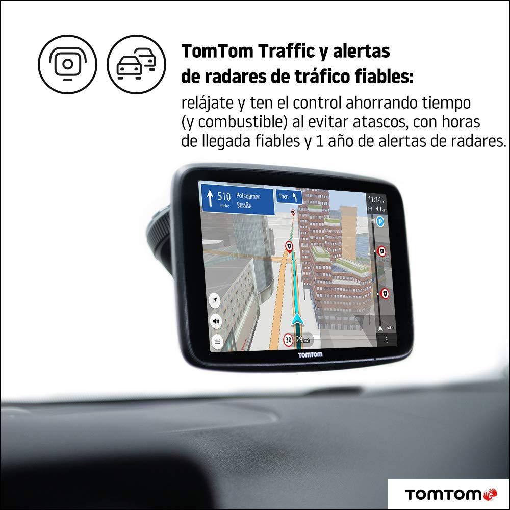 TomTom GPS para coche GO Discover, 7 pulgadas, con tráfico y radares, mapas del mundo, actualizaciones rápidas via WiFi, disponibilidad de parking, precios de combustible, soporte Click-Drive