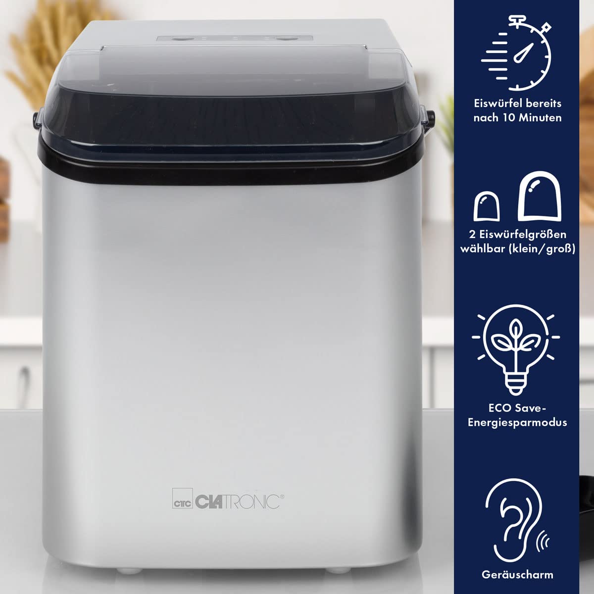 Clatronic EWB 3785 Machine à glaçon portable 12 kg/24h 105 W Noir, Argent