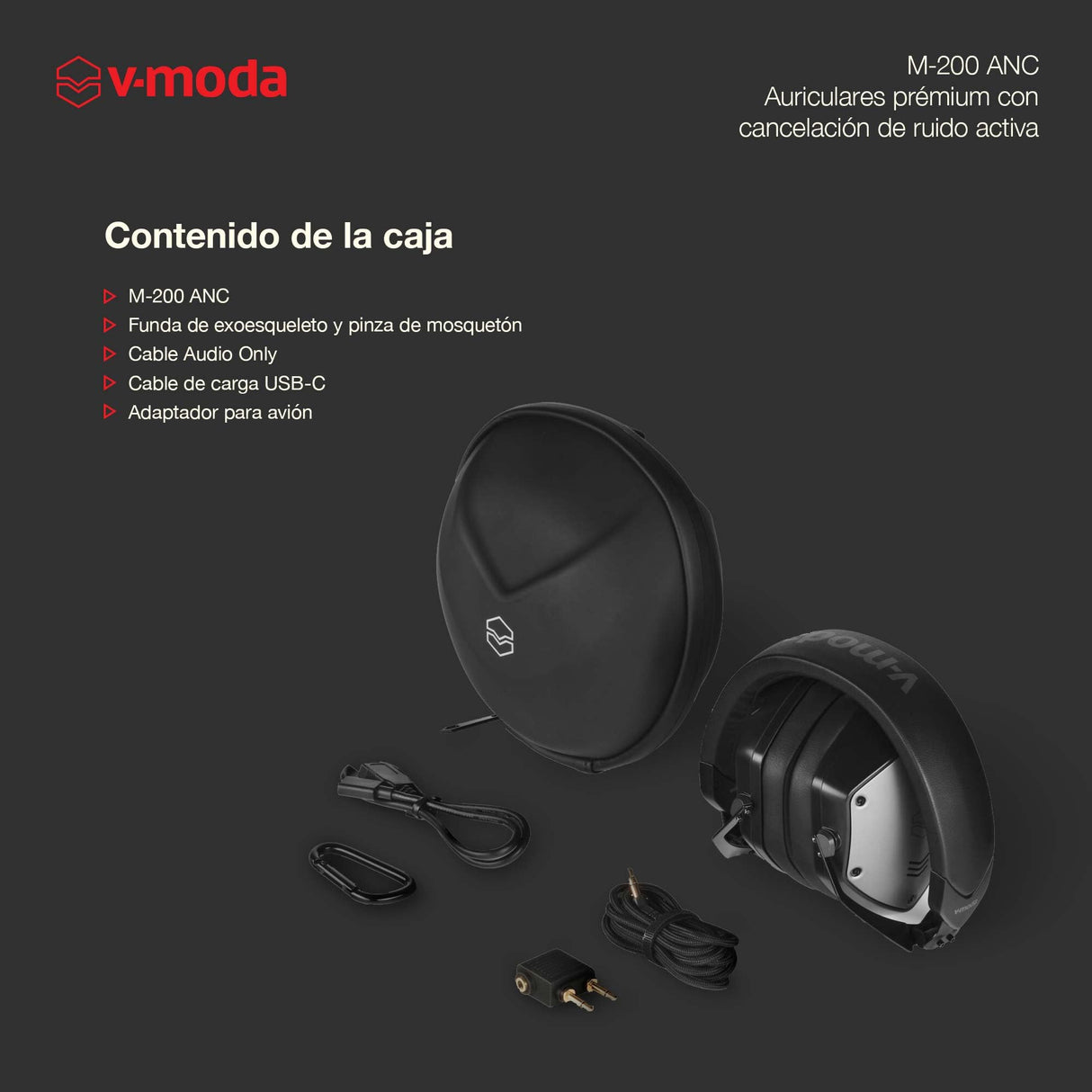 Auriculares con cancelación activa de ruido híbrida V-MODA M-200 ANC | Batería recargable con 20 horas de autonomía | Trasera cerrada | Flexibilidad inalámbrica | Compatible con Bluetooth 5.0