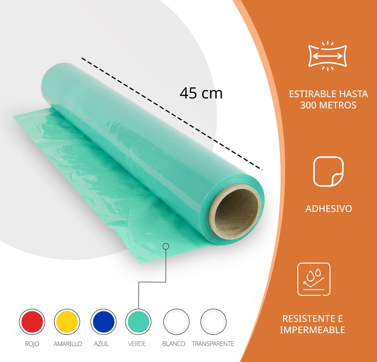 OFITURIA Film para Embalar 50 cm de Ancho y Estirable Hasta 300 Metros de Longitud – Rollo de Film Elástico Manual para Embalaje Industrial (Rojo, 6)