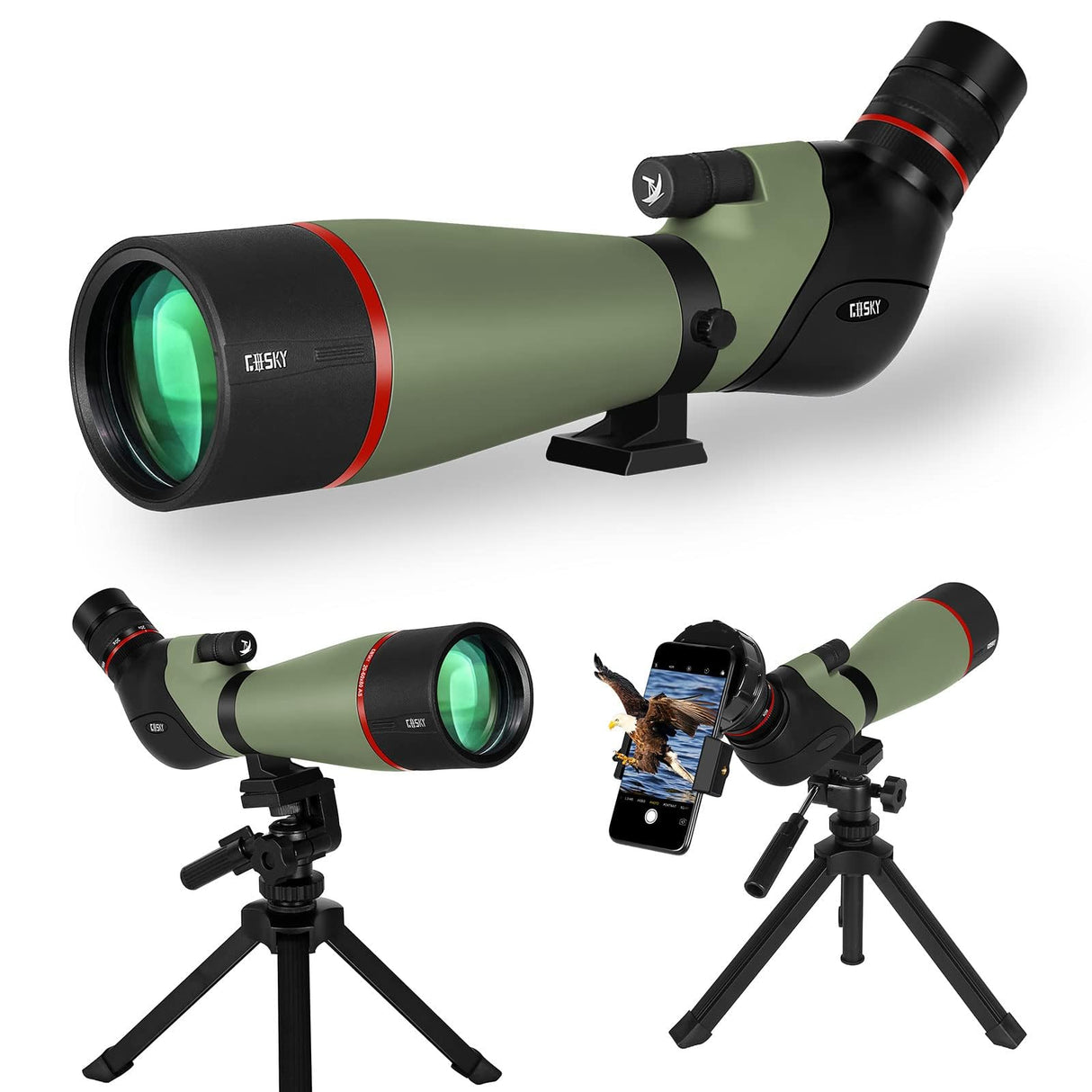 Gosky El más Nuevo 20-60X80 HD Dual Focusing Spotting Scope, BAK4 Prism 45 Degree Angular Ocular con trípode, Adaptador de Smartphone, Alcance para observación de Aves, Tiro al Objetivo, Caza,