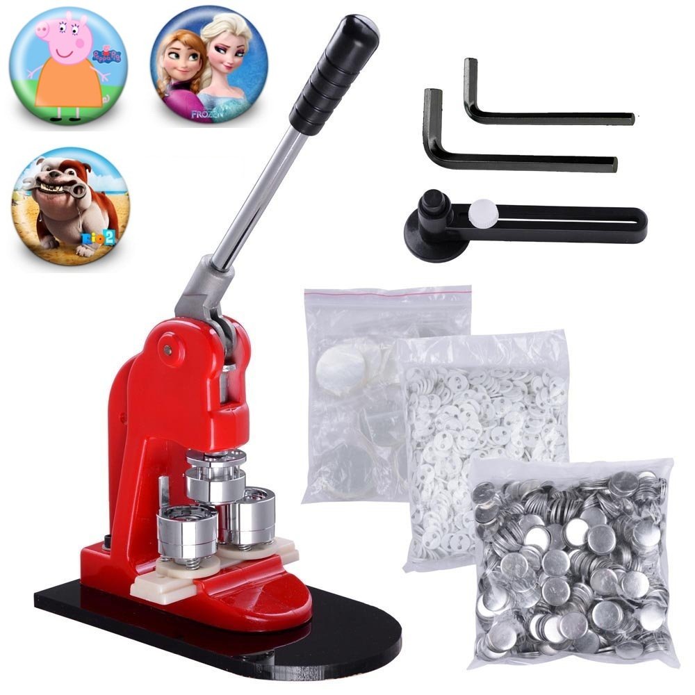 Mophorn Máquina para Fabricar Botones 44 mm 1000 Piezas - Máquina de Insignias y Pines Con Base Resistente 16 x 29 cm y Mango 30 cm - Para Hacer Chapas y Botones de Alfiler Personalizados