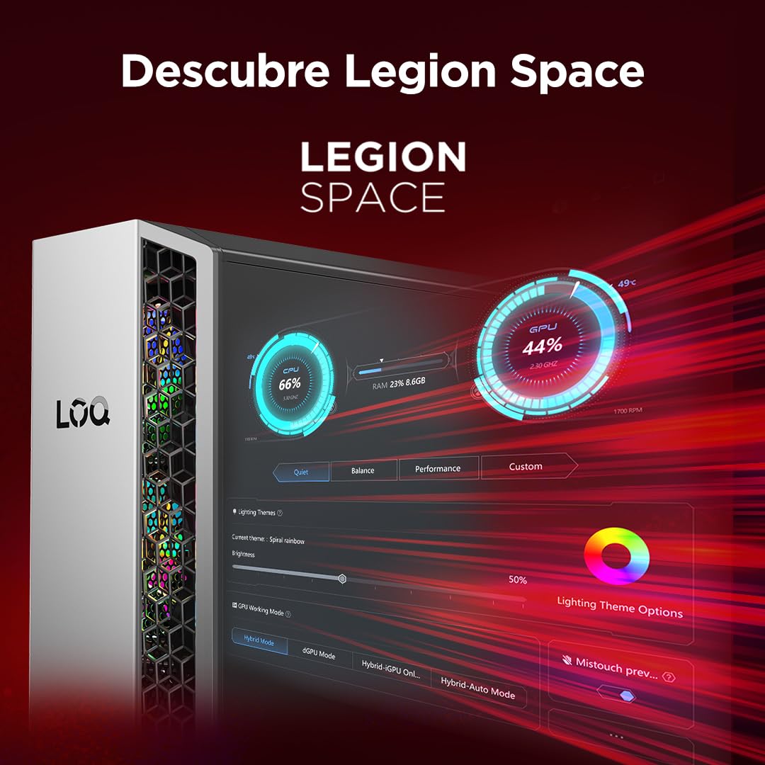 Lenovo LOQ Tower Gaming (AMD Ryzen 7 8745HX, NVIDIA GeForce RTX 5060, 16 GB RAM, 1 TB SSD, 26L, Wi-Fi 7, Sin Sistema Operativo) - Color Gris