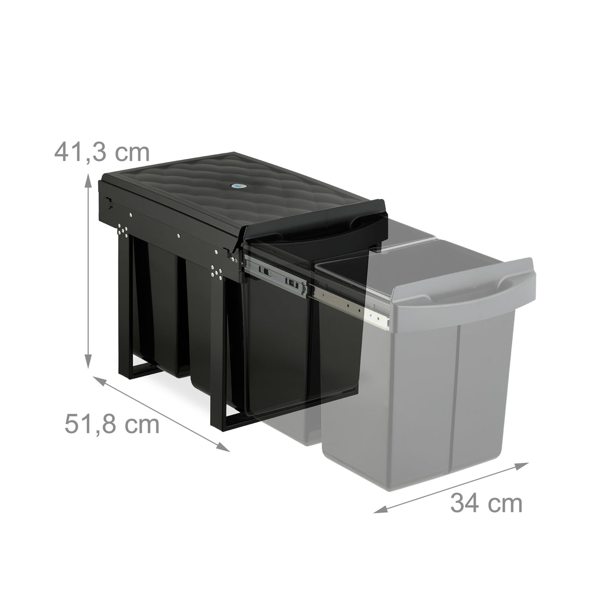 Relaxdays Cubo de Basura Cocina, 2 Espacios, 2X 20 L, 41,3x34x51,8 cm, Extraíble, Papelera Reciclaje Fregadero, Negro, Acero, Plástico, 2 x 20 L