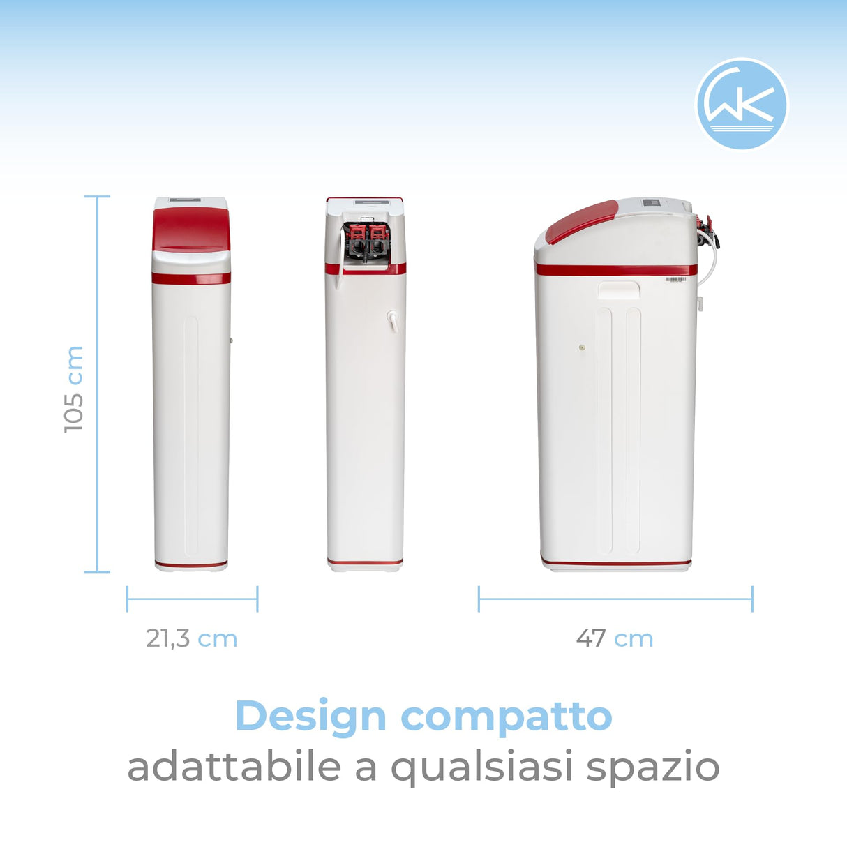 Ablandador de agua WK Medium Shark blanco – Filtrado eficaz, diseño compacto, capacidad media, ideal para 4-6 personas