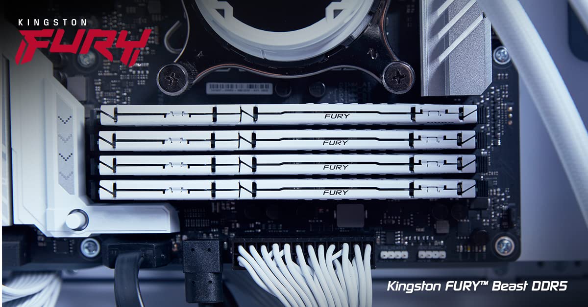 Kingston FURY Beast Blanco XMP DDR5 128GB 5200MT/s CL40 DIMM Memoria gamer para Ordenadores de sobremesa (Kit de 4) - KF552C40BWK4-128
