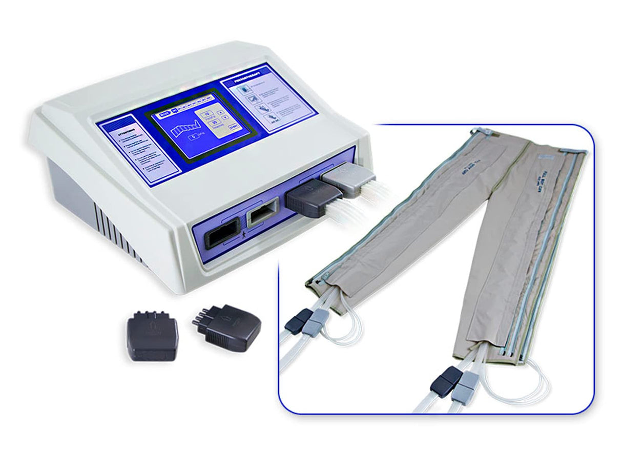QUIRUMED Máquina de presoterapia MQ-500 con Full Body y cuatro salidas, Dispositivo de Masaje, Drenaje linfático, Aumenta circulación sanguínea, pantalla LDC
