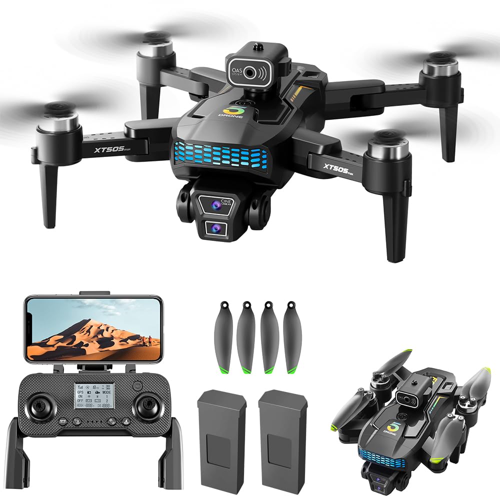 OBEST GPS Drone with 4K Camera, WiFi RC Quadcopter with Brushless Motor, Less than 249g, Durability, 360°Obstacle Avoidance, 2 Batteries, Suitable for Beginners
