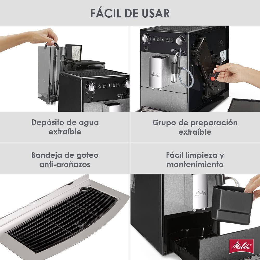 Melitta Avanza F270-100 Mystic Titan - Cafetera superautomática compacta con molinillo silencioso, máquina de café con capuchinador easy, depósitos XL, modo doble taza y limpieza automática, 1,5 L