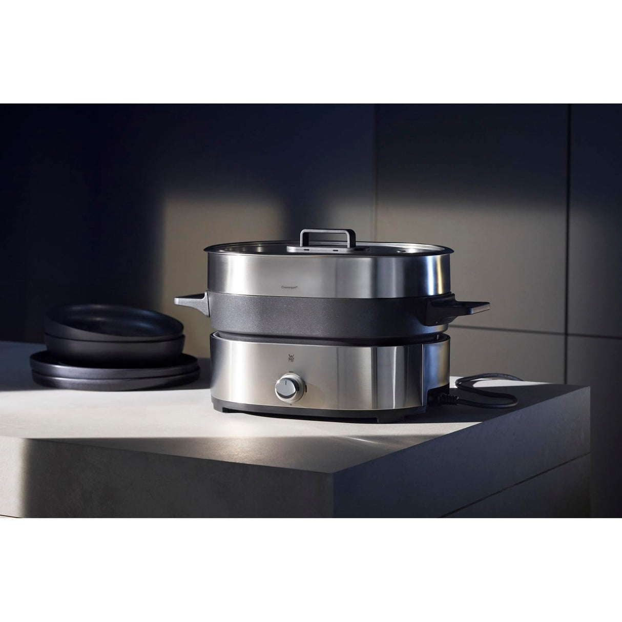 WMF Lono Hot Pot & Steamer, olla eléctrica versátil 1750 W, Negro, Acabados de Acero Inoxidable de Cromargan
