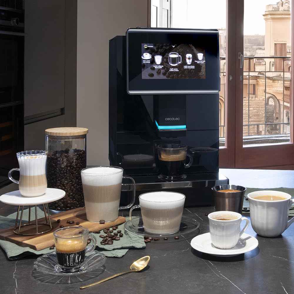 Cecotec Cafetera Superautomática Táctil Cremmaet Touch OCS. 1500W, 19 Bares, Pantalla TFT, Sistema Thermoblock, Limpieza Automática, Depósito de 400g de Café en Grano, 2L de Agua y 600ml de Leche