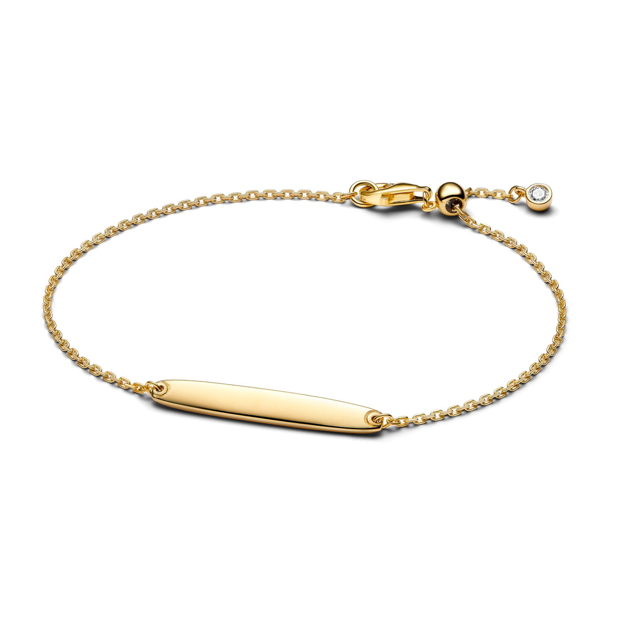 PANDORA Pulsera de grabado para mujer, color dorado 564010C01, 18cm, Plata de ley, Circonita cúbica