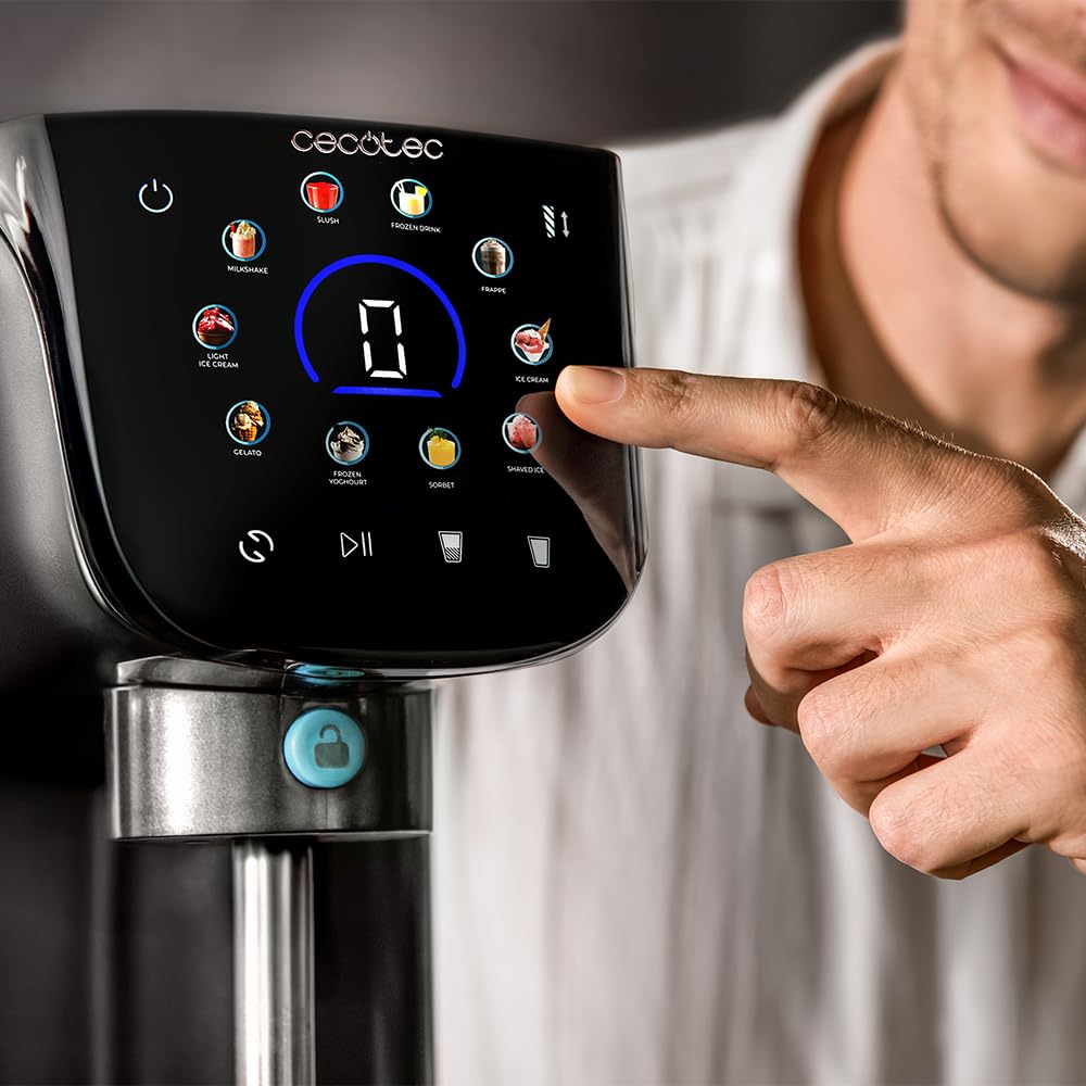 Cecotec Heladera Multifunción Capacidad 2,1L, 3 Tarrinas, Gelatec 2100. 500W, 11 Programas de Helado y Bebidas Granizadas, Tecnología CreamOn y Re-spin, Pantalla Táctil, Incluye Recetario Digital