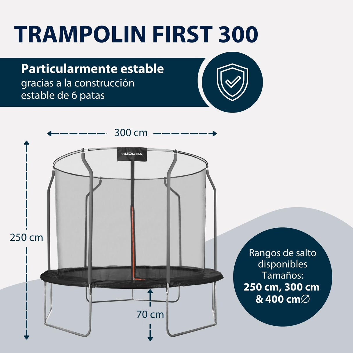 HUDORA First Trampolín para Exteriores con Red de Seguridad, para niños y Adultos, Multicolor