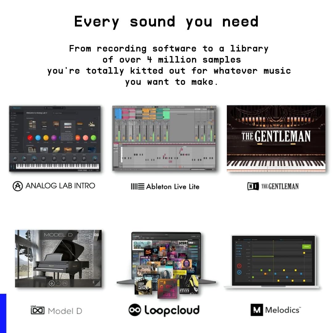 Arturia - MiniLab 3 - Controlador MIDI Universal para Producción Musical, con Paquete de Software Todo en Uno - 25 Teclas, 8 Pads Multicolor - Negro