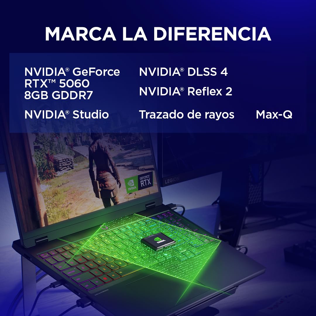 Lenovo Legion 5 Gen 10 - Portátil Gaming IA 15.1" OLED (Intel Core i7-13650HX, NVIDIA GeForce RTX 5060, 32GB RAM, 1TB SSD, 165Hz, Wi-Fi7, Sin Sistema Operativo) QWERTY RGB 24 Zonas Español - Negro