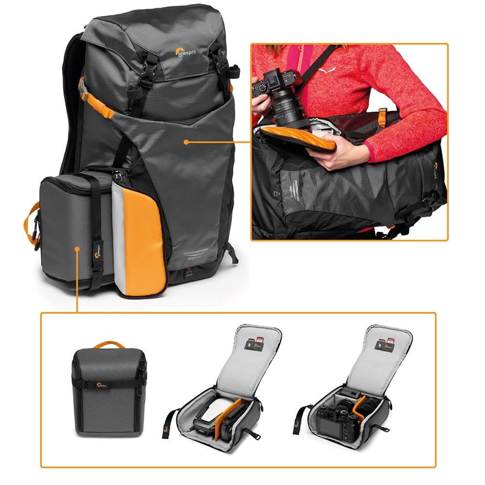 Lowepro PhotoSport BP 15L AW III, Mochila Tactica para Cámara Sin Espejo, Acceso Lateral, Inserto de Cámara Extraíble, Sistema de Correa para Accesorio, Compatible con Sony α6000, Gris