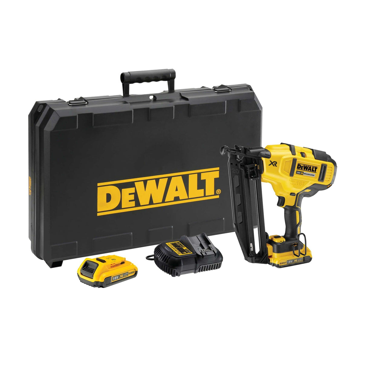 DeWalt DCN660D2-QW Clavadora de acabado sin escobillas XR 18V con 2 baterías Li-Ion 2, Set de 2 Piezas