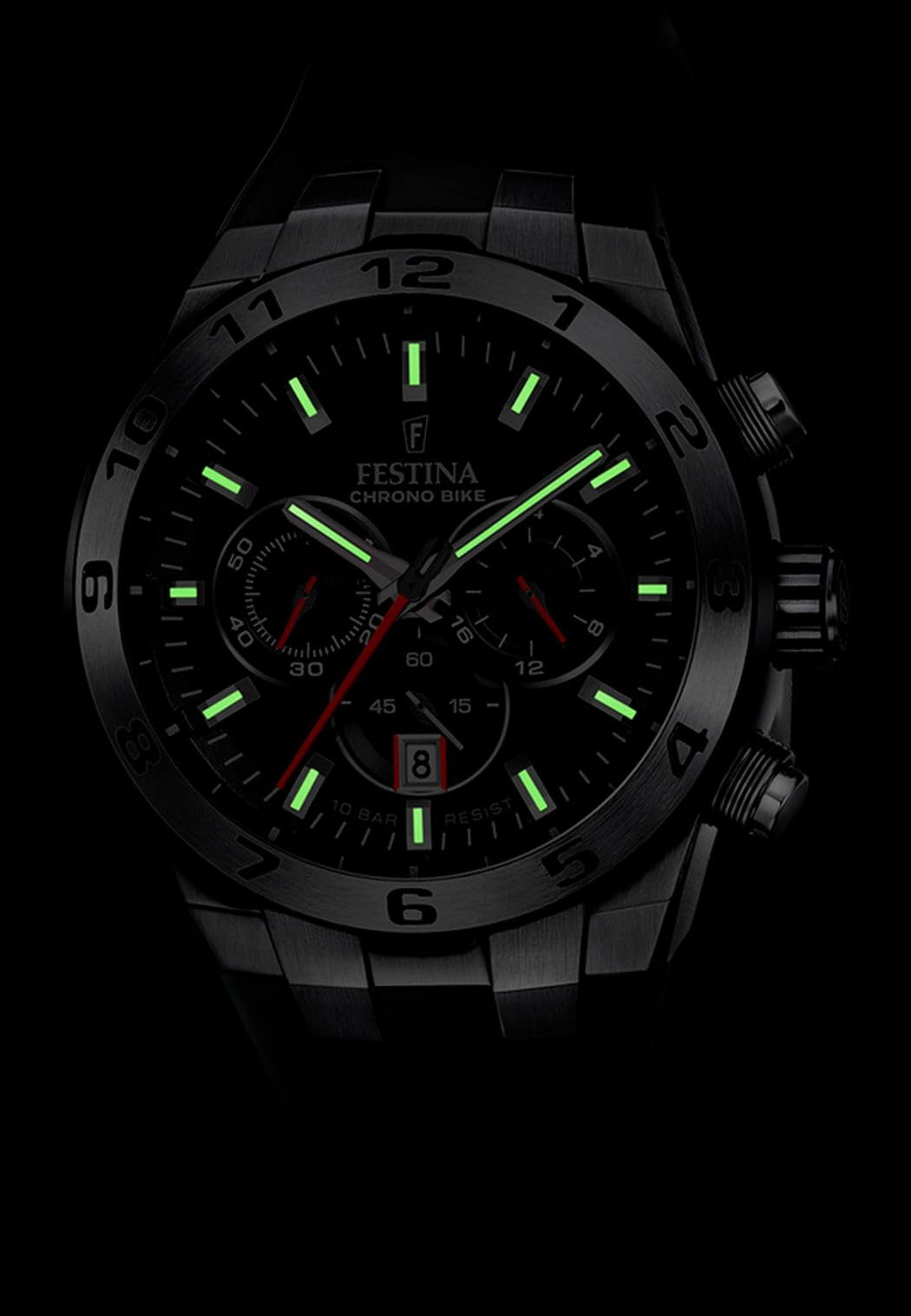 Festina Reloj Hombre F20671/6 Chrono Bike Caja de Acero Inoxidable 316l Plateado Correa de Caucho Negro